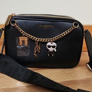 Karl Lagerfeld Black Camera Crossbody Bag With Charms NWT